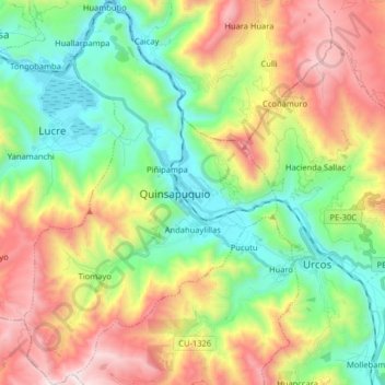 Carte topographique Andahuaylillas, altitude, relief