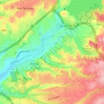 Carte topographique Bonita, altitude, relief