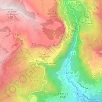 Carte topographique Gourdon, altitude, relief