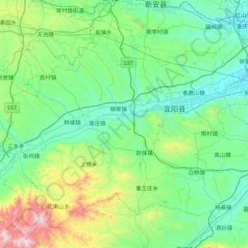 Carte topographique 宜阳县, altitude, relief