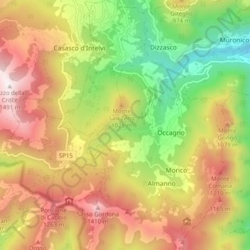 Carte topographique Cerano d'Intelvi, altitude, relief
