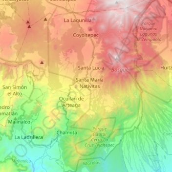 Carte topographique Ocuilan, altitude, relief