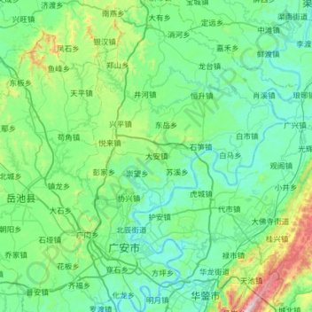 Carte topographique 广安区, altitude, relief