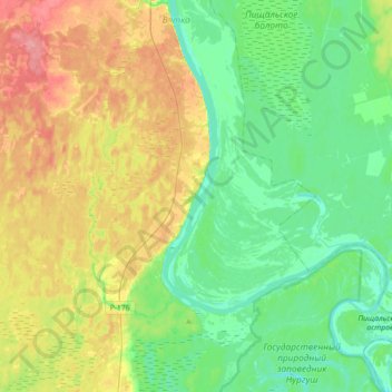 Carte topographique Вишкильское сельское поселение, altitude, relief