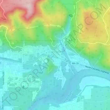 Carte topographique Concrete, altitude, relief