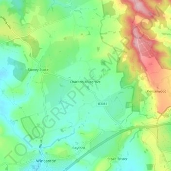 Carte topographique Charlton Musgrove, altitude, relief