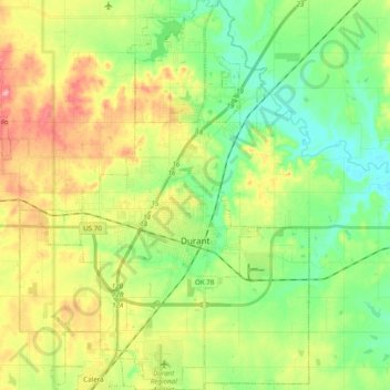 Carte topographique Durant, altitude, relief