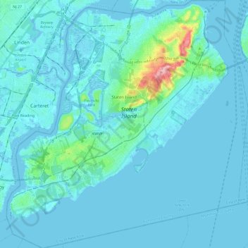 Carte topographique Staten Island, altitude, relief