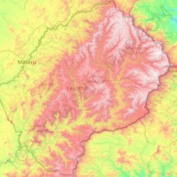 Carte topographique Lesotho, altitude, relief