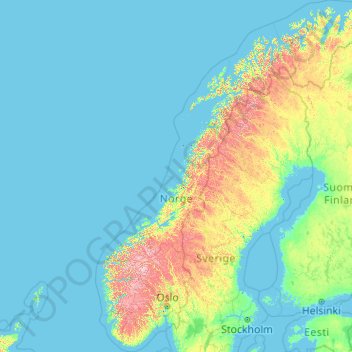 Carte topographique Norvège, altitude, relief