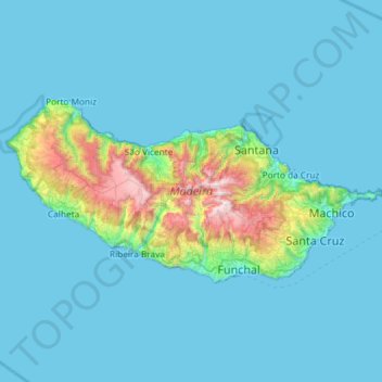 Carte topographique Ilha da Madeira, altitude, relief
