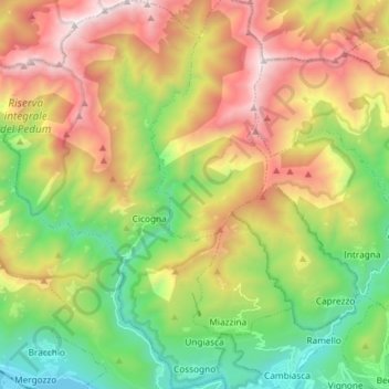 Carte topographique Cossogno, altitude, relief