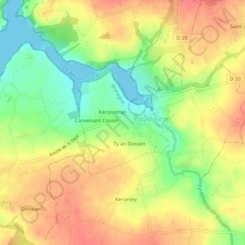 Carte topographique Pouldouran, altitude, relief
