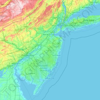 Carte topographique New Jersey, altitude, relief