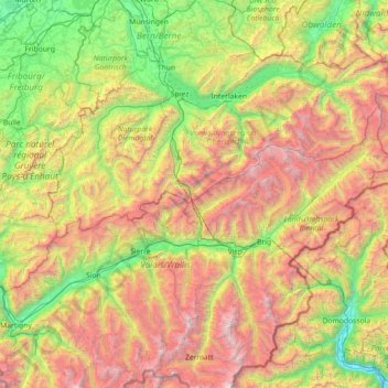 Carte topographique Bernese Alps, altitude, relief