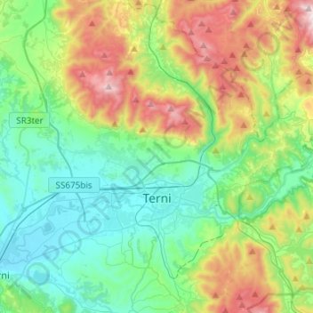 Carte topographique Terni, altitude, relief