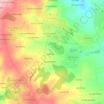 Carte topographique Collinée, altitude, relief