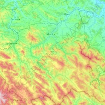 Carte topographique powiat gorlicki, altitude, relief