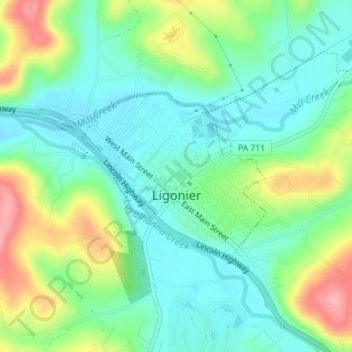 Carte topographique Ligonier, altitude, relief