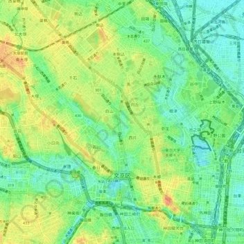 Carte topographique Arrondissement de Bunkyō, altitude, relief