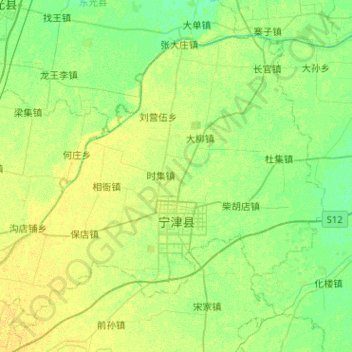 Carte topographique 宁津县, altitude, relief