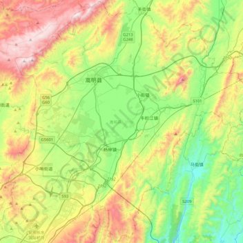 Carte topographique 嵩明县, altitude, relief