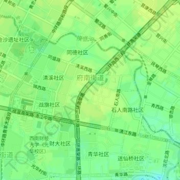 Carte topographique 府南街道, altitude, relief