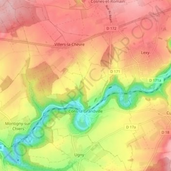 Carte topographique Cons-la-Grandville, altitude, relief