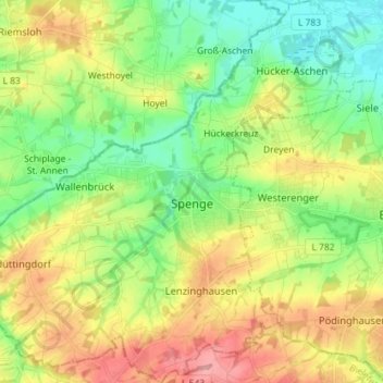 Carte topographique Spenge, altitude, relief