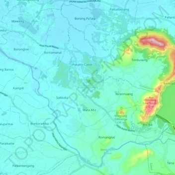 Carte topographique Bontomarannu, altitude, relief
