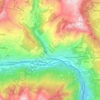 Carte topographique Châtillon, altitude, relief
