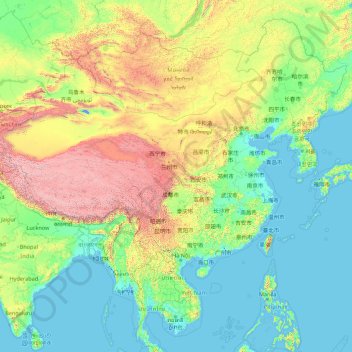 Carte topographique China, altitude, relief