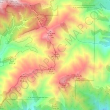 Carte topographique Cucamonga Wilderness, altitude, relief