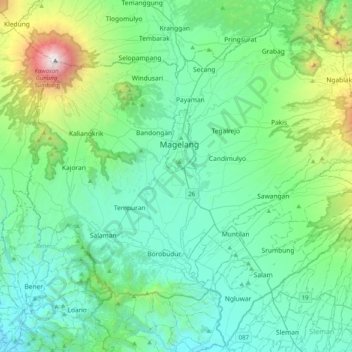 Carte topographique Magelang, altitude, relief