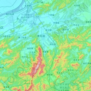 Carte topographique 青阳县, altitude, relief