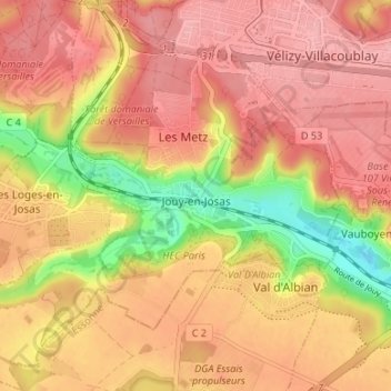 Carte topographique Jouy-en-Josas, altitude, relief
