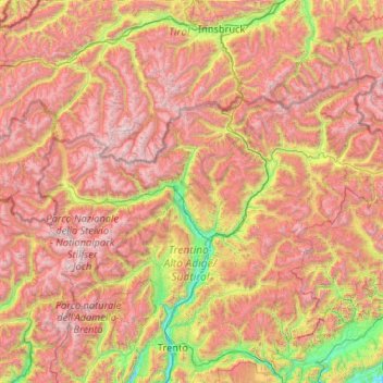 Carte topographique South Tyrol, altitude, relief