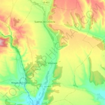 Carte topographique Villamejil, altitude, relief