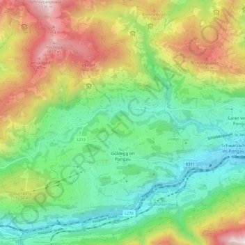 Carte topographique Goldegg, altitude, relief