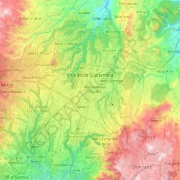 Carte topographique Ciudad de Guatemala, altitude, relief