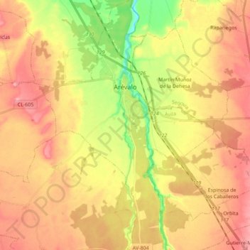 Carte topographique Arévalo, altitude, relief