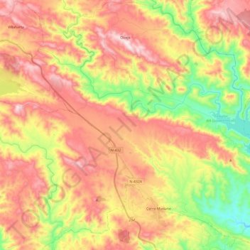 Carte topographique Obejo, altitude, relief