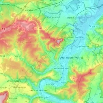 Carte topographique Heringen (Werra), altitude, relief