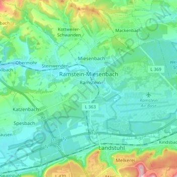 Carte topographique Ramstein-Miesenbach, altitude, relief