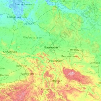 Carte topographique Mittellandkanal, altitude, relief