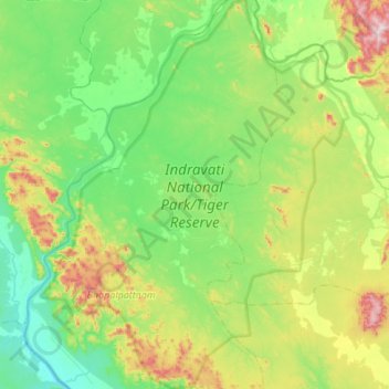 Carte topographique Indravati National Park, altitude, relief