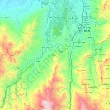 Carte topographique Los Patios, altitude, relief