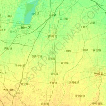 Carte topographique 枣强县, altitude, relief