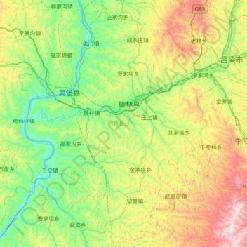 Carte topographique 柳林县, altitude, relief