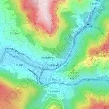 Carte topographique Le Rozier, altitude, relief